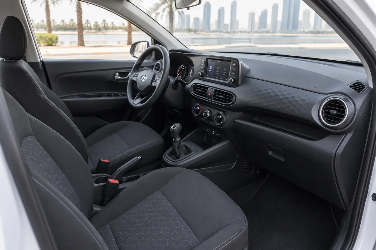 Hyundai Grand i10 2022 interior and passenger seating for rental in Jordan