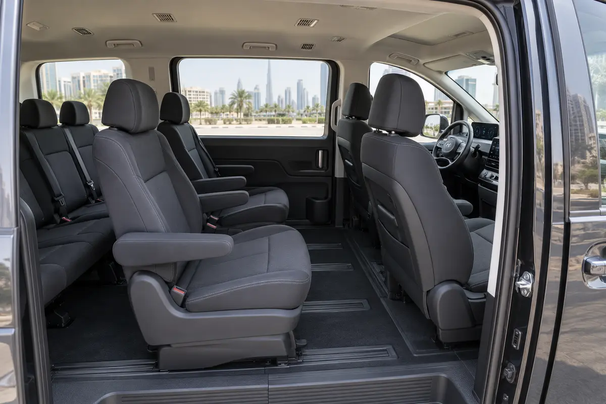 Hyundai Staria 2023 interior and passenger seating for rental in Jordan