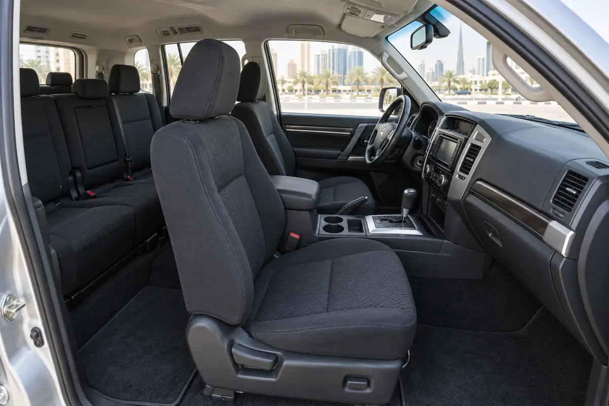Mitsubishi Pajero 2022 interior and passenger seating for rental in Jordan