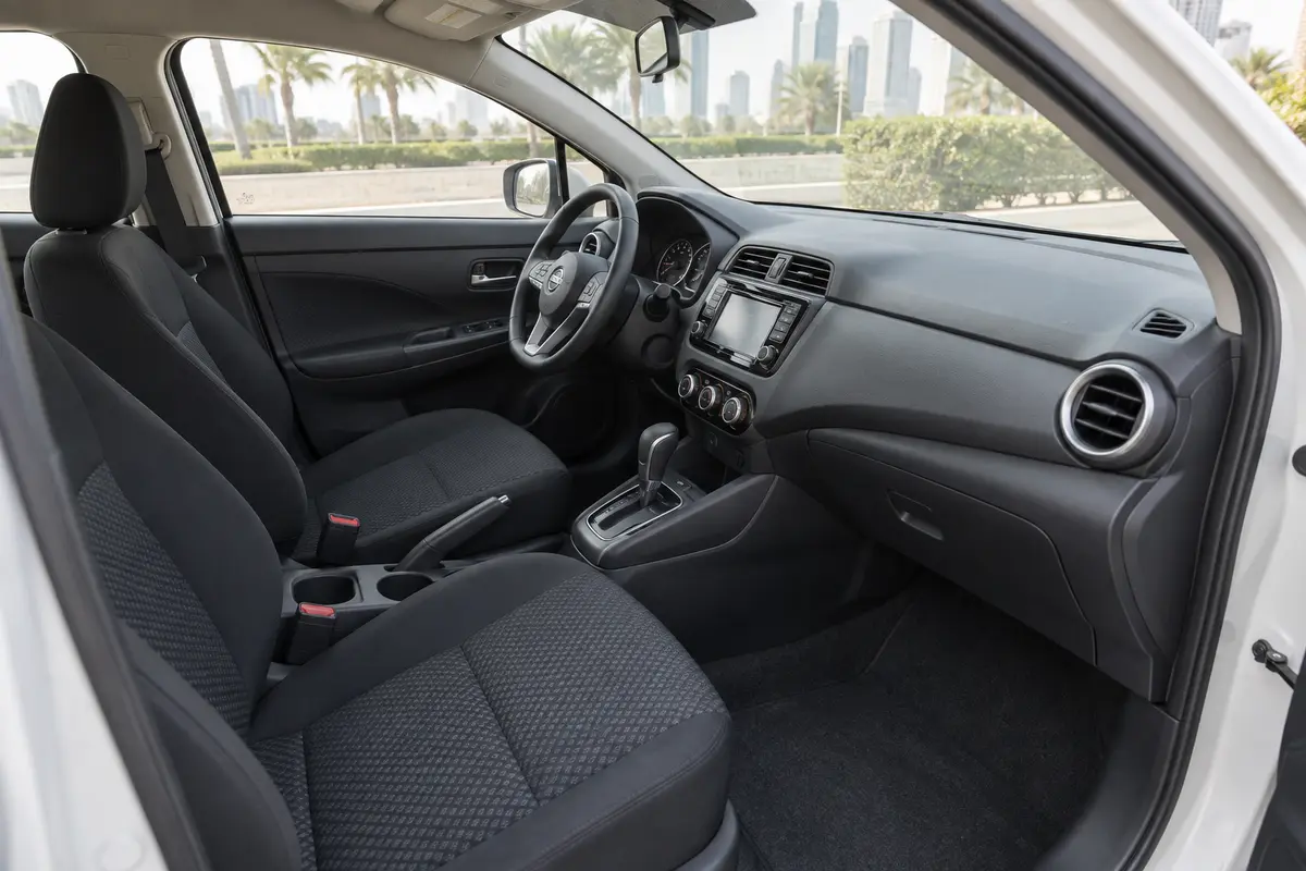 Nissan Sunny 2022 interior and passenger seating for rental in Jordan