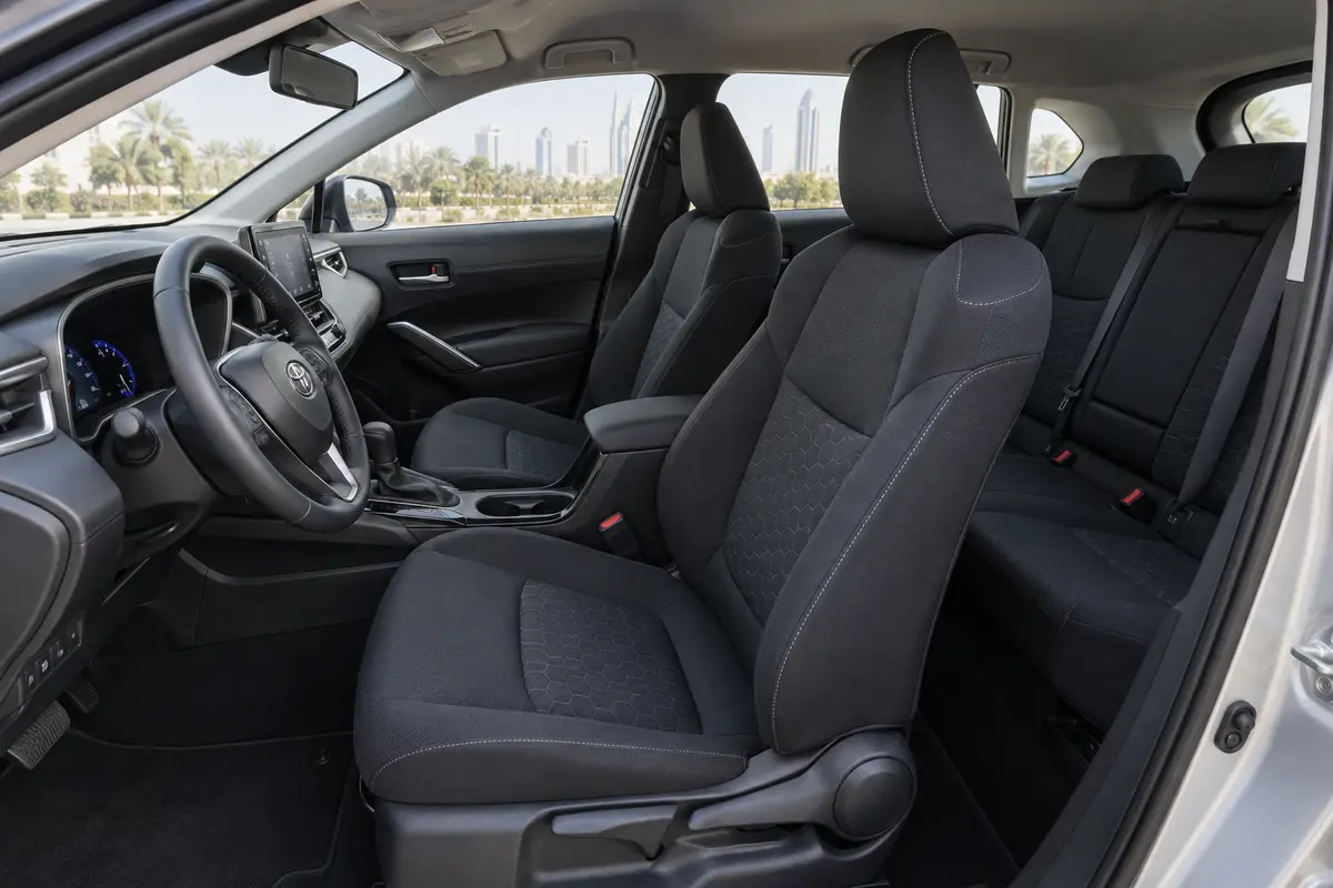Toyota Corolla Cross Hybrid 2022 interior and passenger seating for rental in Jordan