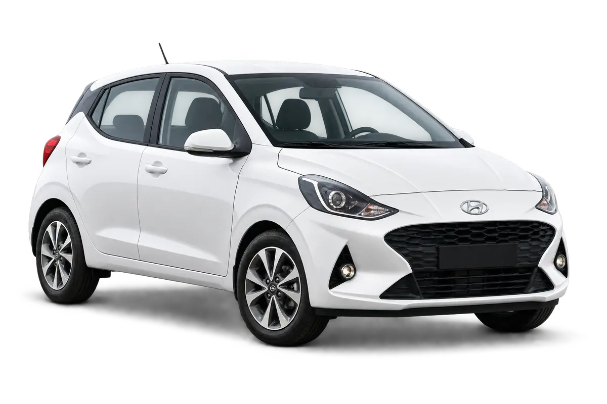 White Hyundai Grand i10 economy rental car in Jordan