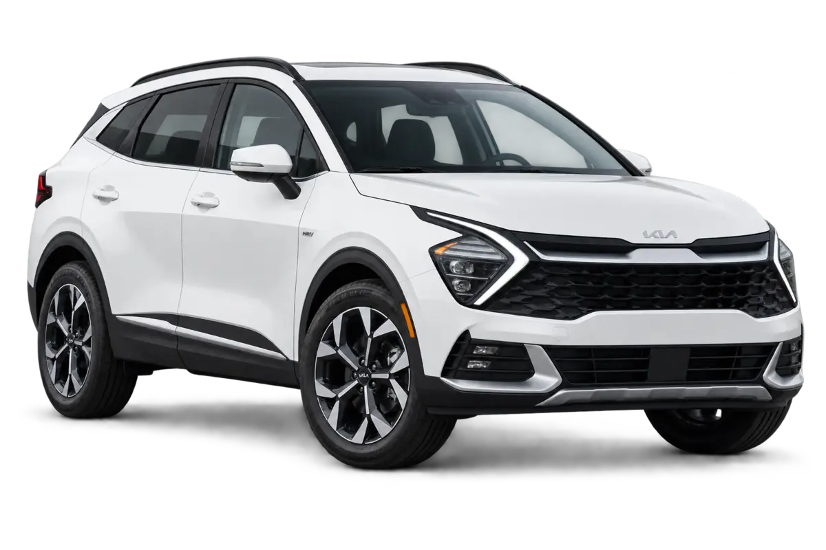 White Kia Sportage Hybrid SUV rental in Jordan