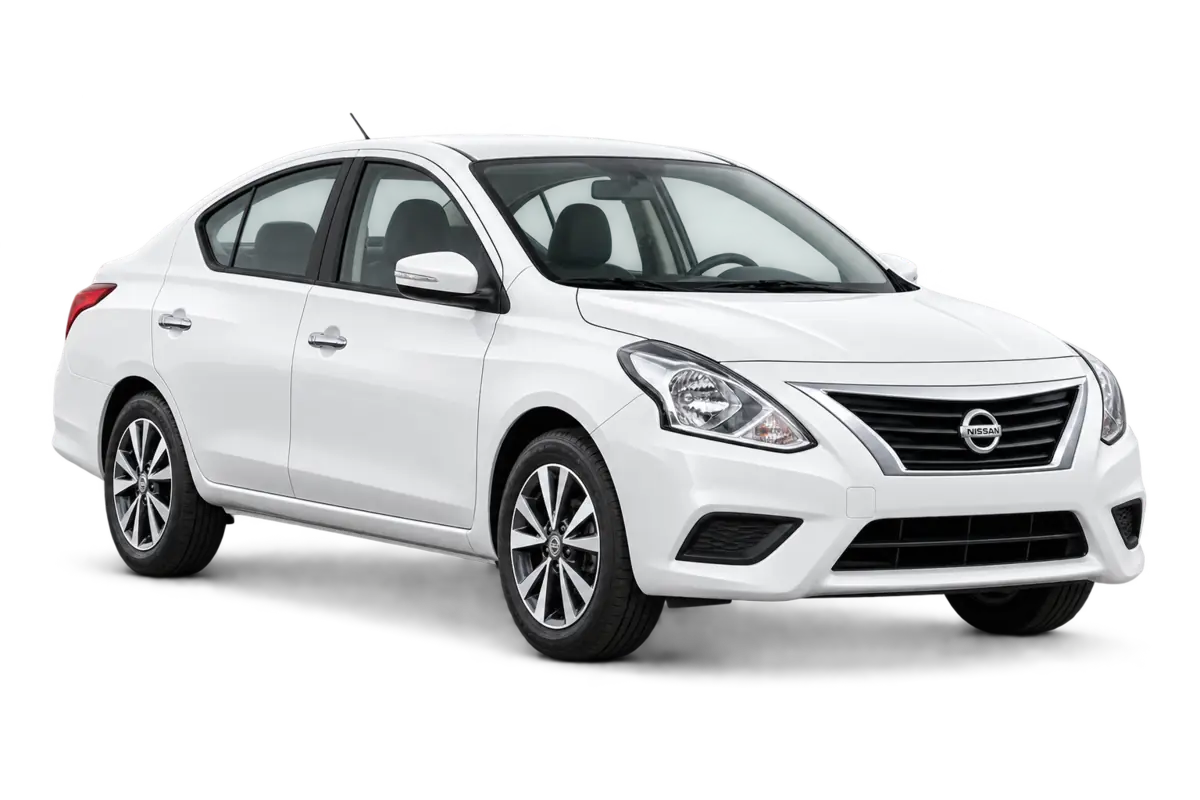 White Nissan Sunny sedan rental car in Jordan