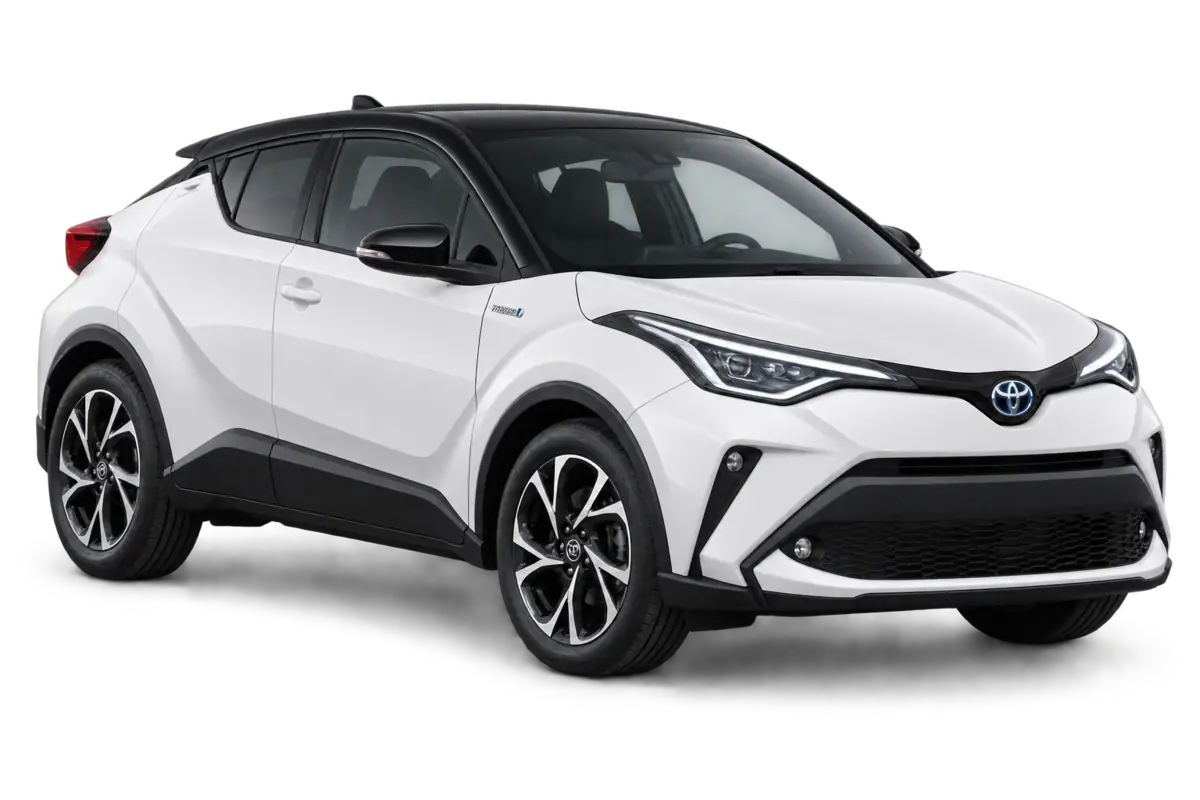 White Toyota C-HR Hybrid crossover rental in Jordan